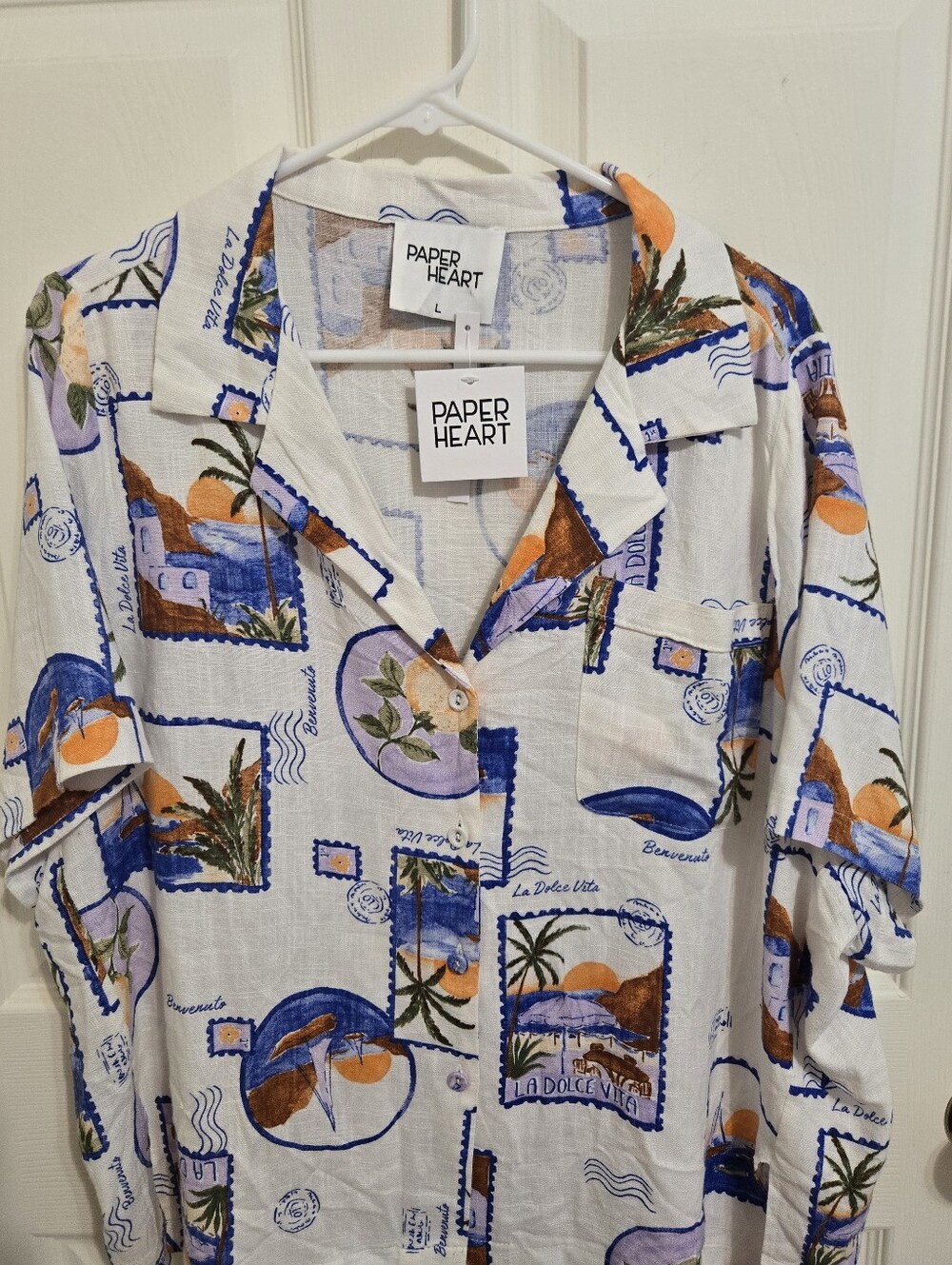 White Short-Sleeve Linen Printed Resort Shirt